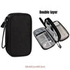 Black double layer travel organizer for cables and accessories with a clear protective sleeve