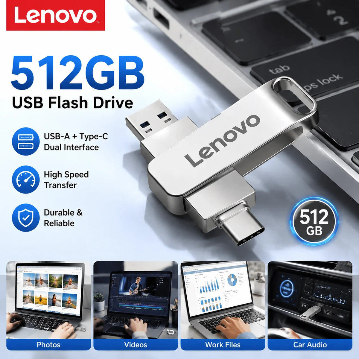 Lenovo USB 3.2 Flash Drive – High-Speed Metal Storage