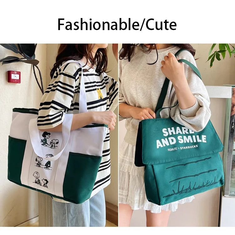 Snoopy Canvas Tote Bag with Crossbody Strap