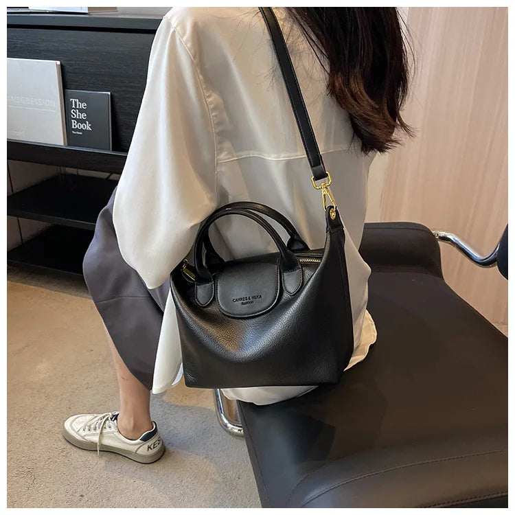 Vintage PU Leather Crossbody Bucket Bag