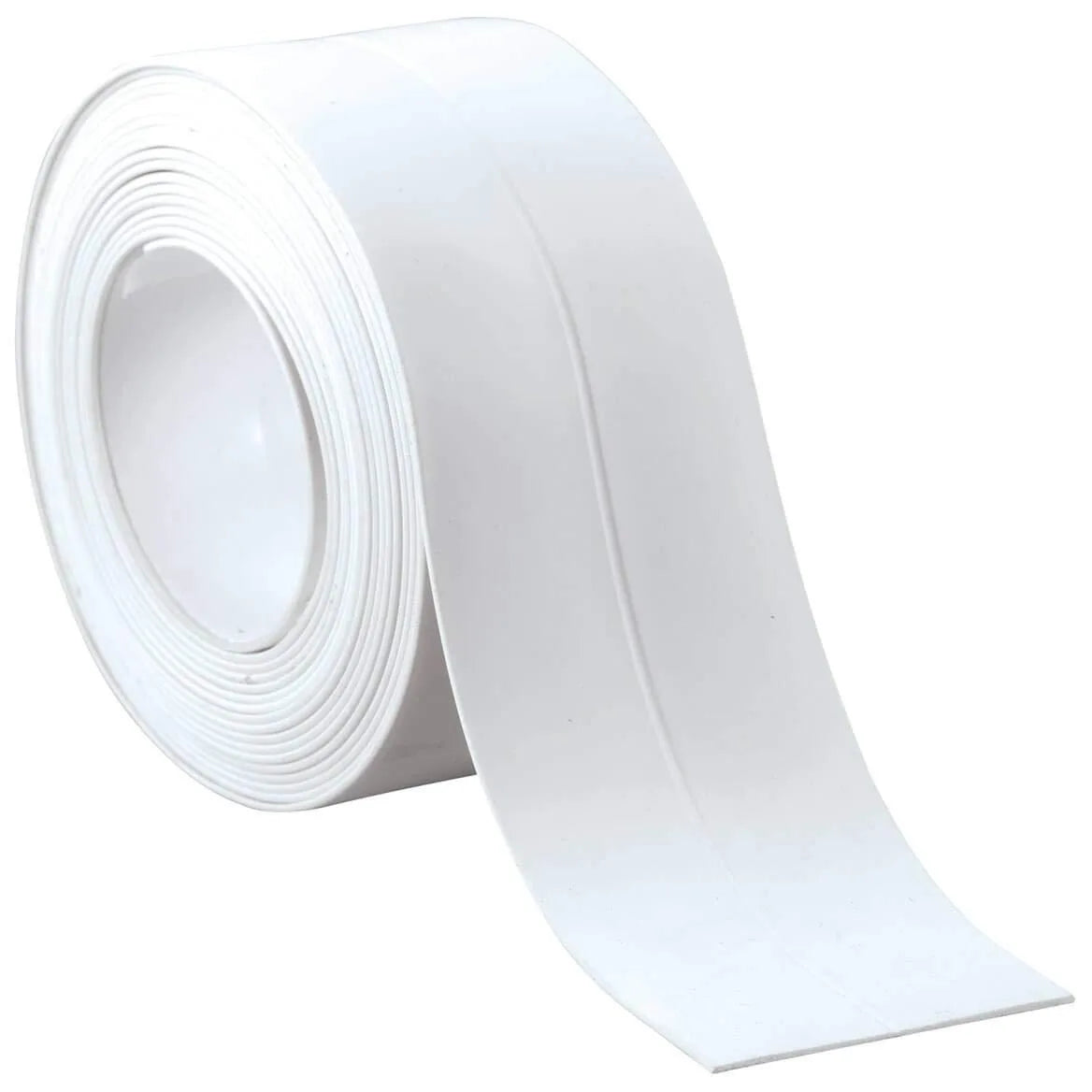 Roll of white self-adhesive waterproof caulk tape viewed from the side.