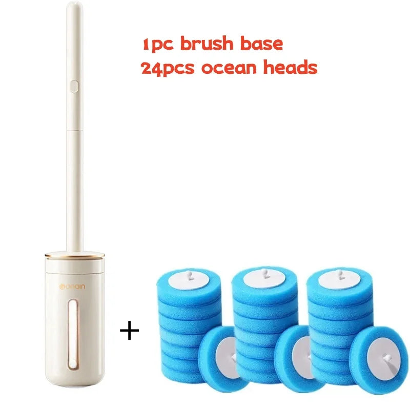 Wall-Mounted Disposable Toilet Brush Set with Refill Heads