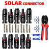 A set of solar connectors and crimping tools for PV cable connections.