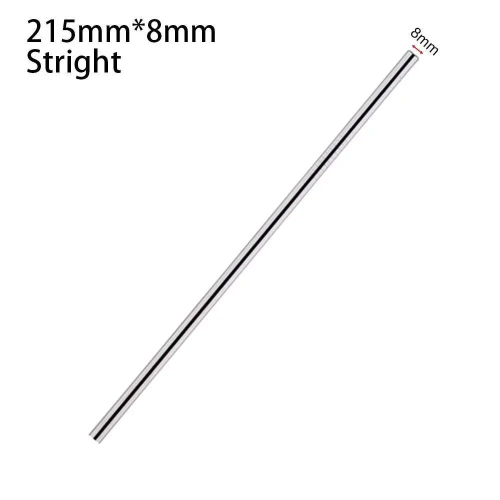 A straight stainless steel straw measuring 215mm long and 8mm in diameter.