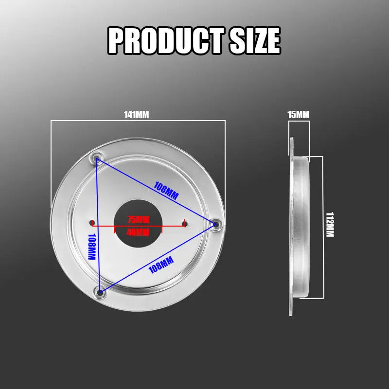 Diagram showing the dimensions of a stainless steel watermelon light mounting bracket, including 141mm diameter and 15mm thic