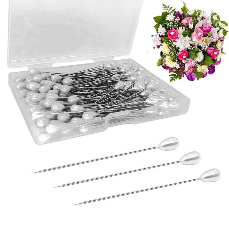Pearl Head Straight Pins for Wedding Bouquets and DIY Crafts (100-Pack)