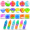 A collection of colorful mini pop keychain fidget toys in various colors and shapes.