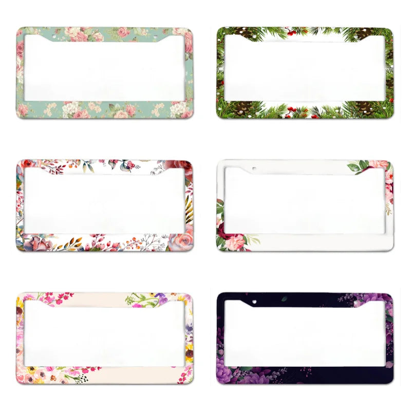 Floral Aluminum License Plate Frame with Slim Design