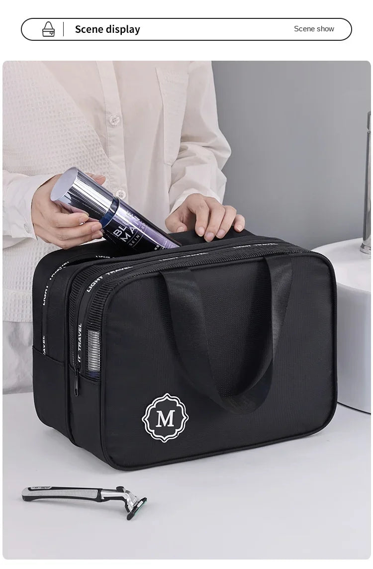 Large Capacity Double-Layer Travel Makeup Bag with Wet/Dry Separation