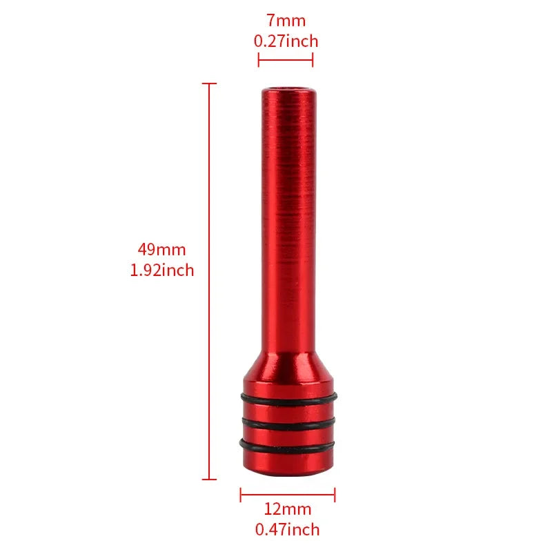 A red aluminum alloy car door lock pin with a cylindrical shaft and a threaded base.