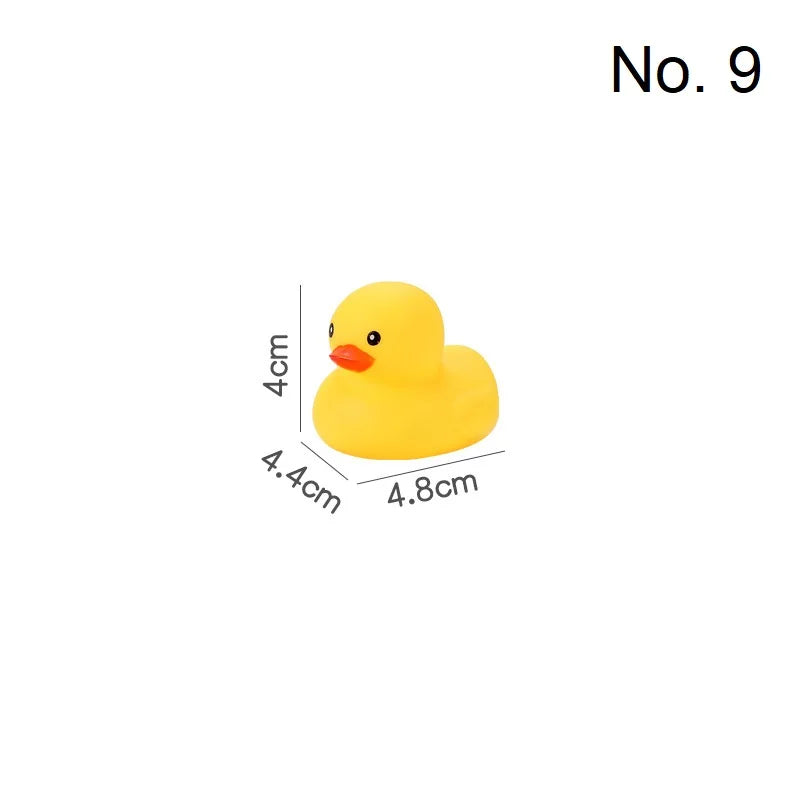A yellow rubber duck toy used as a squeaky bath toy for babies.