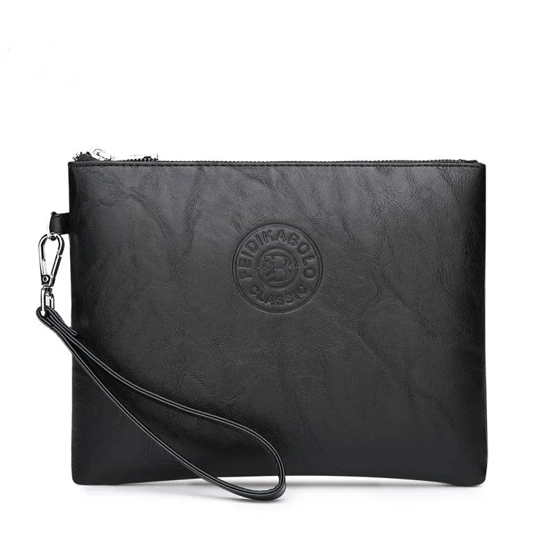 Schwarzes elegantes Leder-Clutch-Portemonnaie für Herren mit silberner Kette