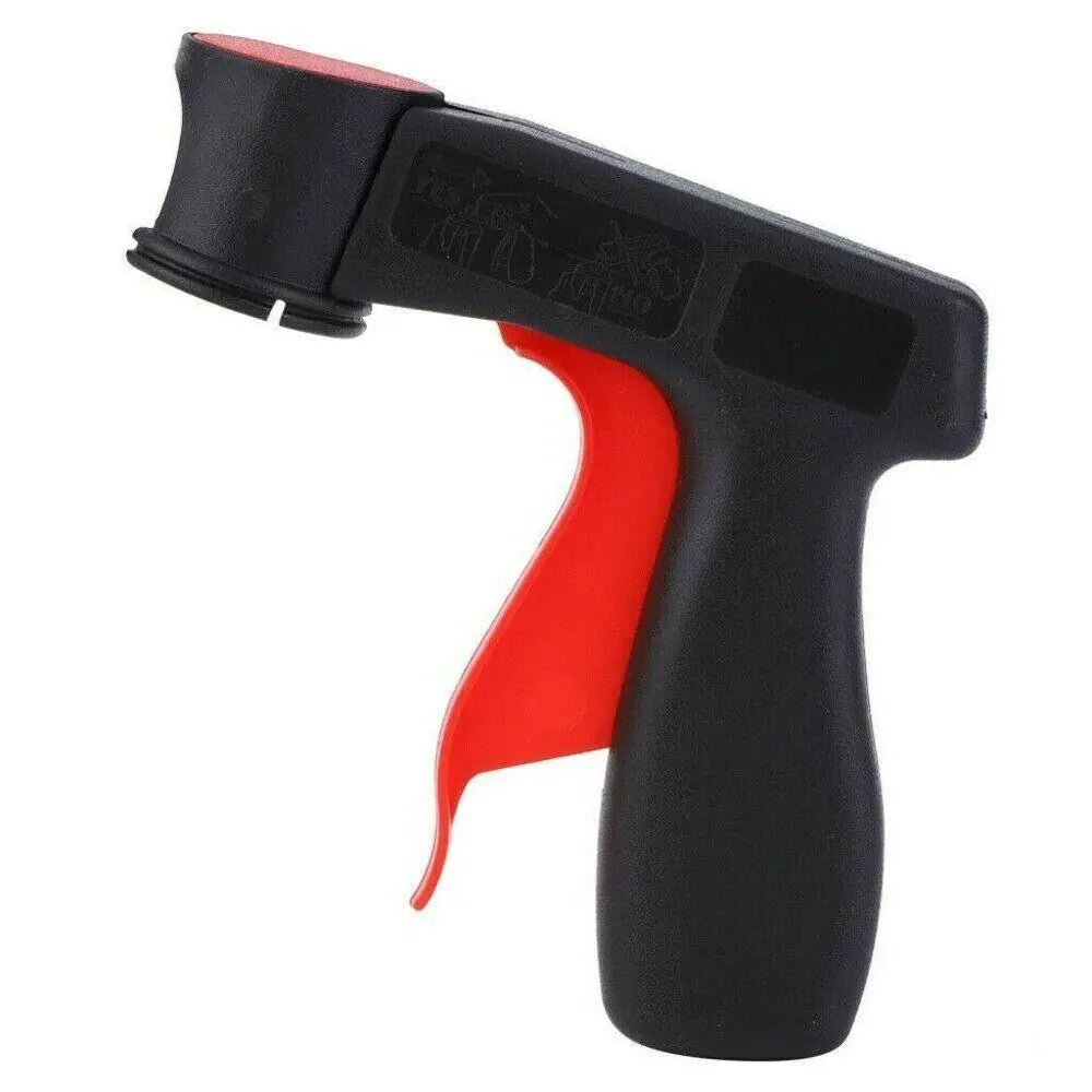 Black and red ergonomic spray paint gun handle for aerosol cans