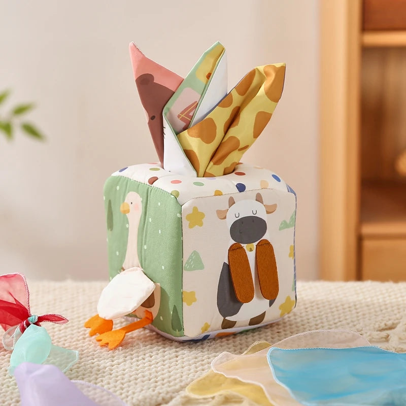 Montessori Cotton Pull-Along Sensory Tissue Box for Babies