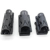 Black tactical duty belt holder with 360 degree rotation feature shown in three views