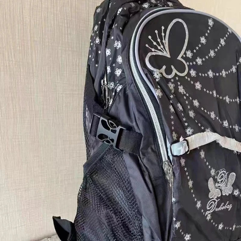 Floral Print Laptop Backpack with Butterfly Accents