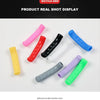 A collection of colorful silicone bicycle brake lever covers displayed on a white background.