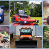 A collection of various off-road vehicles and a yellow utility vehicle, showcasing an LED light bar wiring harness kit.