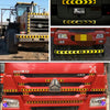 Various car door reflective stickers and safety tape applied to vehicle exteriors for visibility.