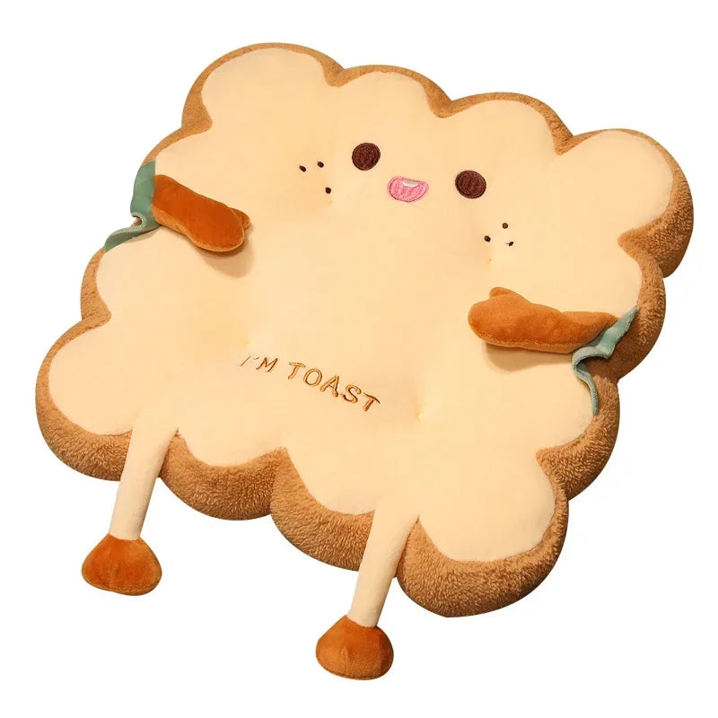 Cartoon Toast-Shaped Seat & Back Cushion – Washable Anti-Fatigue Support Pillow