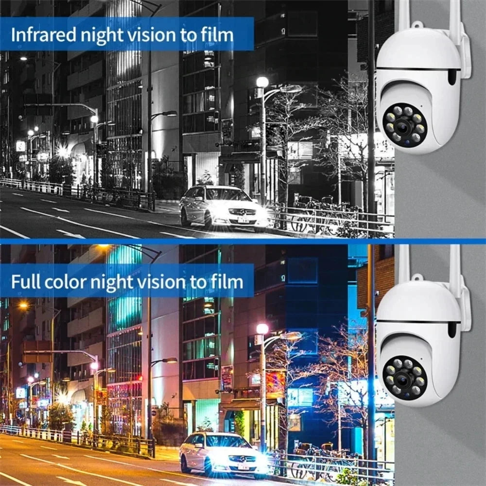 Comparison of infrared night vision and full color night vision from an 8MP PTZ outdoor security camera.