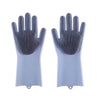 A pair of light gray scrubber-textured dishwashing gloves shown against a white background.