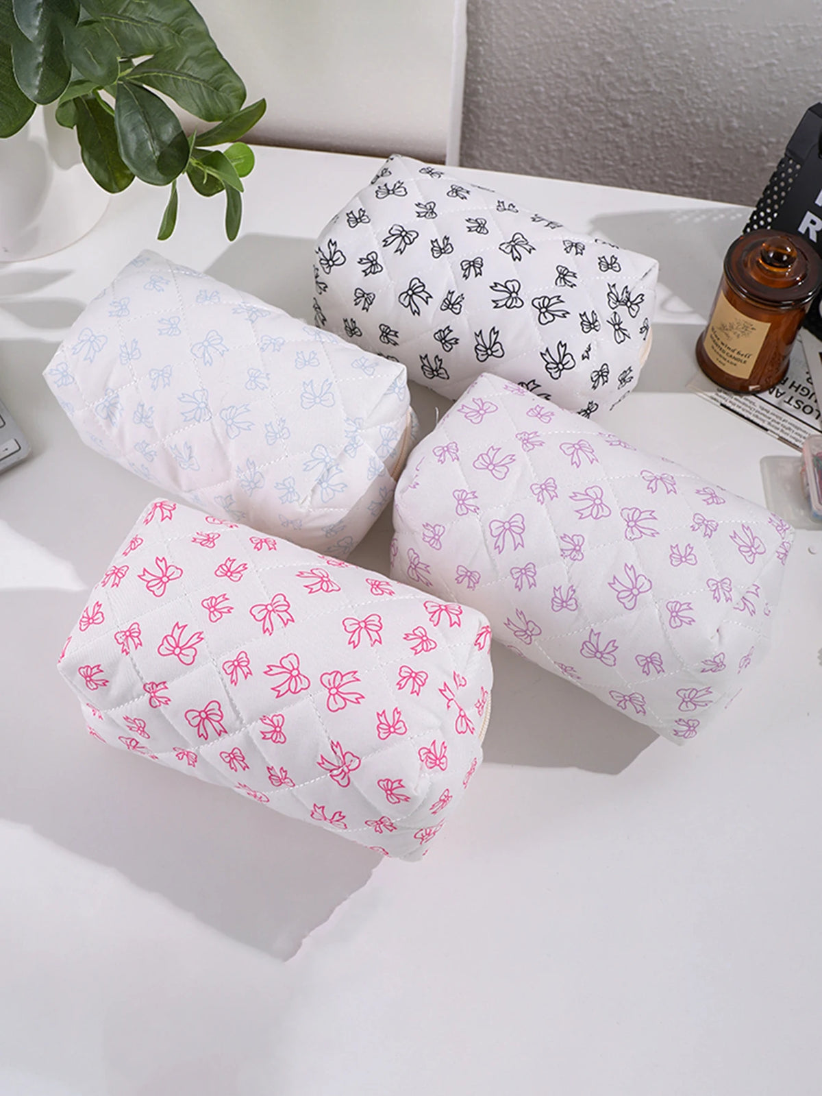Bowknot Print Makeup Bag - Large Capacity Travel Toiletry Organizer