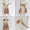 Handwoven Boho Curtain Tiebacks with Wooden Beads