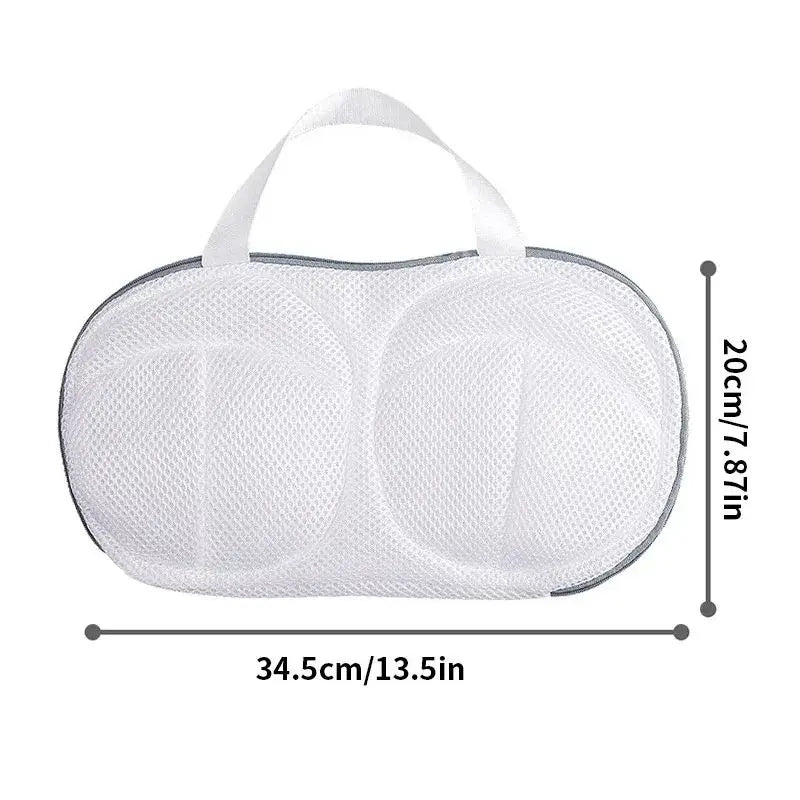 White fine mesh laundry bag with handles, measuring 34.5cm by 20cm.