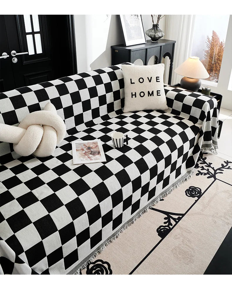 Checkerboard Jacquard Sofa Cover – Washable Nordic Style Slipcover