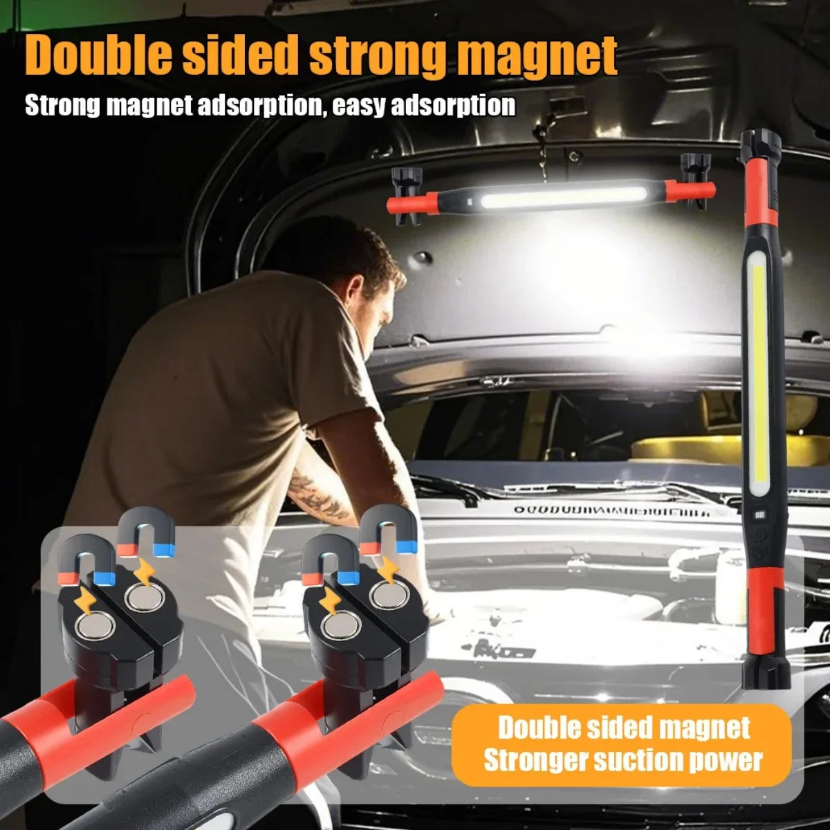 Rechargeable LED Work Light with Magnetic Base and Hooks