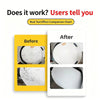 Comparison chart showing before and after results of a car scratch remover product on auto paint.