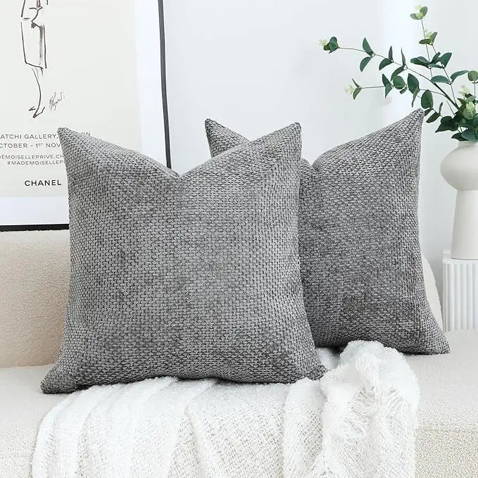Chenille Knitted Throw Pillow Covers (Set of 2) – Soft Solid Color Cushion Cases for Sofa, Chair, and Car