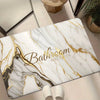 حصيرة حمام رخامية مستطيلة بنقوش رخام أبيض مع عروق ذهبية ونص: Bathroom Just In Lux
