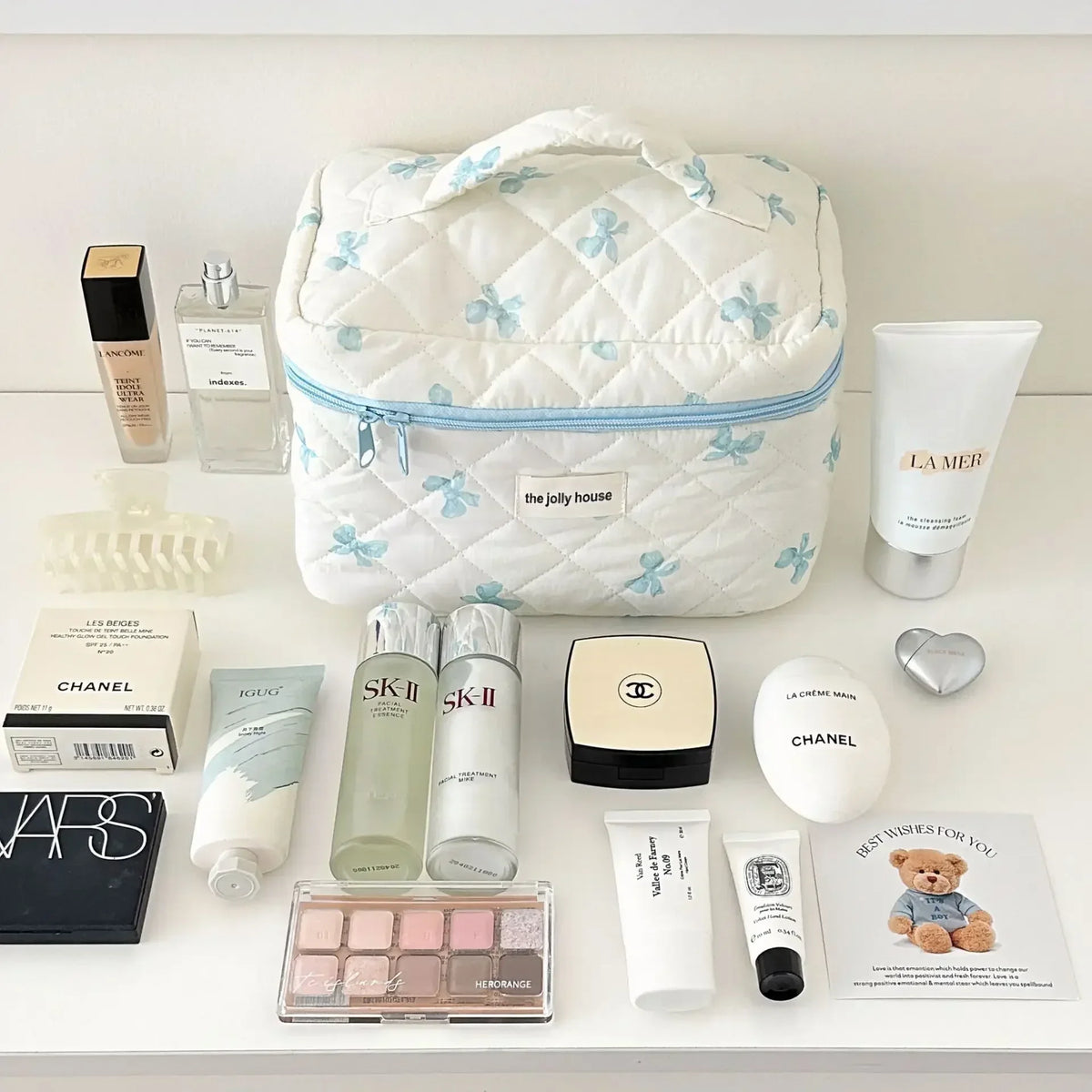 Bow Print Makeup Bag with Large Capacity