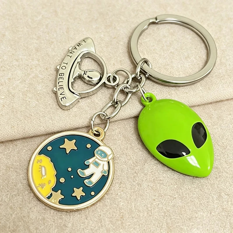 Space Explorer Enamel Keychain – UFO & Astronaut Design