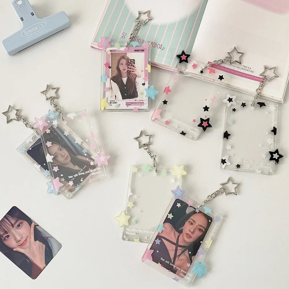 Transparent Acrylic Photocard Holder with Star Pendant Keychain
