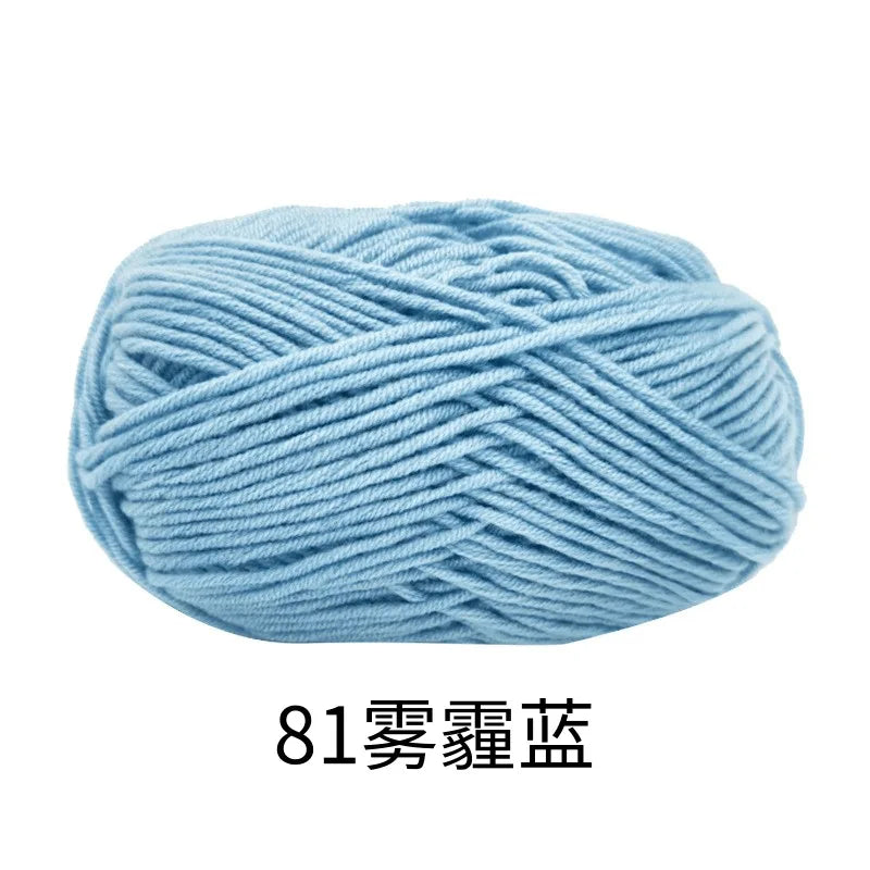 A ball of light blue 81-ply cotton yarn for knitting and crochet