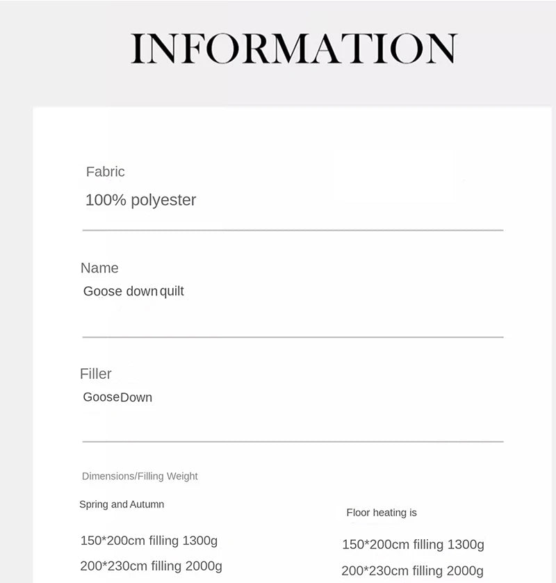 Premium White Goose Down Comforter
