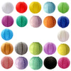 A collection of colorful round paper lanterns in various shades including red, yellow, green, blue, pink, and purple.
