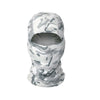 Gray camouflage stretchy breathable balaclava cap worn on a mannequin.