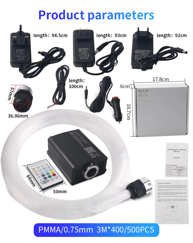 16W Starry Sky Fiber Optic Car Ceiling Light with Music Sync
