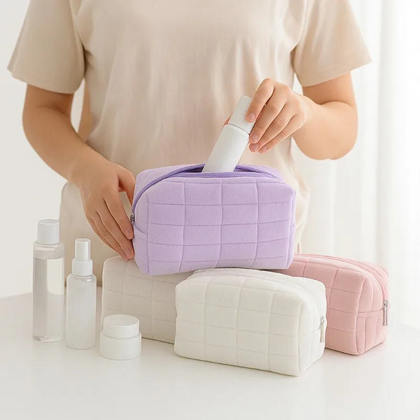 Soft Plush Cosmetic Bag with Zipper Closure