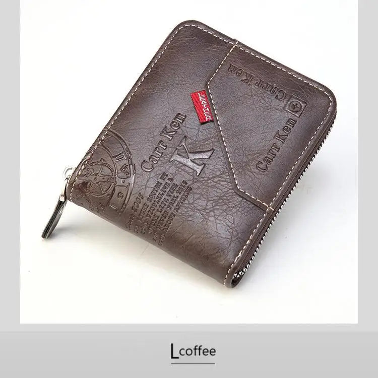 Men's Waxed Leather Bifold Wallet with All-Around Zipper