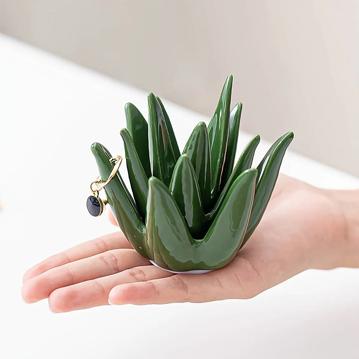 Ceramic Aloe Vera Jewelry Organizer with Ring Holder