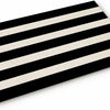 A rectangular black and white striped non-slip door mat viewed from above.