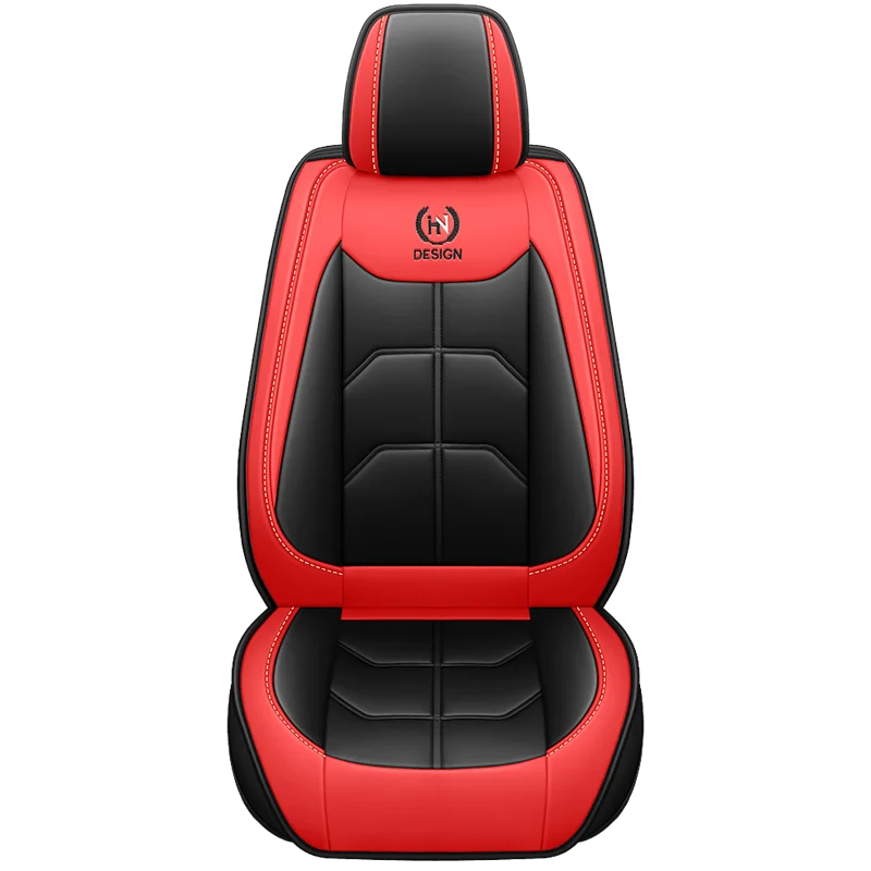 A red and black universal PU leather car seat cover for a Chevrolet model.