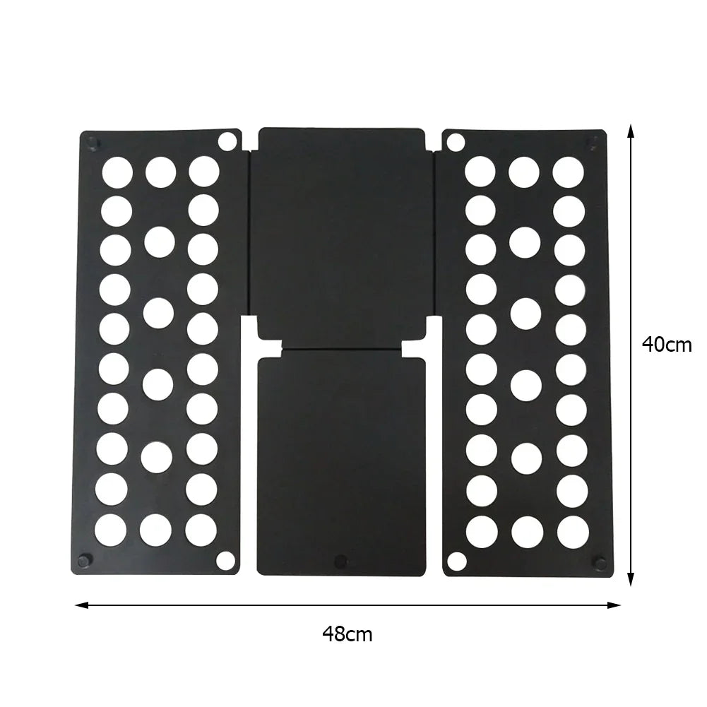 Black plastic clothes folding board with multiple holes for shirts and t-shirts