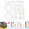 A collection of 22 clear plastic mandalas and shapes for a Spirograph spiral art drawing kit