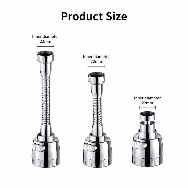 Three views of a stainless steel kitchen faucet adapter showing inner diameter specifications.